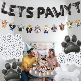 Dog Birthday Party Decorations Kit – 60 Piece Puppy Let’s Pawty Supplies with Giant Paw Bone Foil Balloons, Happy Birthday Banner Paw-Print Balloons for Kids Pet Theme Decor