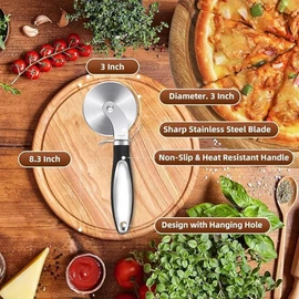 8.3 inch Pizza Cutter Wheel，Super Sharp Pizza Cutter, Pizza Slicer with Non-Slip Handle, Stainless Steel Pizza Wheel Cutter