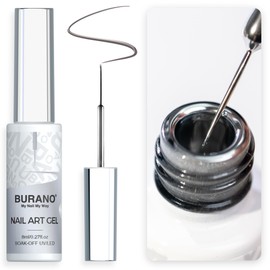 BURANO Silver Metallic Gel Nail Polish Liner Nail Art Polish, 3D Painted Mirror Chrome Painted Gel Nail Design Polish 1 Bottle, Build in Thin Nail Brush Gel Nail Polish Curing Required 8ml LX32