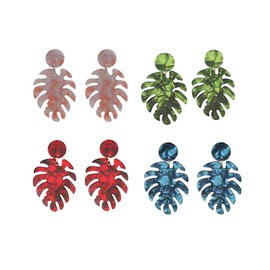 Fashion Acrylic Statement Palm Leaf Earrings Resin Tropical Plant Monstera Leaves Drop Dangle Earrings Jewelry For Women(4 pairs)