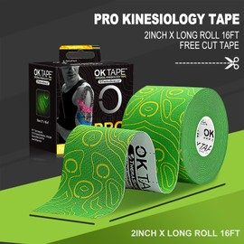 OK Tape Original Cotton Elastic Kinesiology Therapeutic Athletic Tape - 2inch x Long Roll Strips - Latex Free, Breathable, Pro for Physical Therapy Sports Athletes(Green+Yellow)