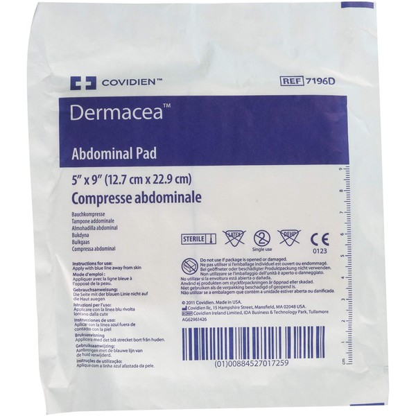 DERMACEA Abdominal Pads - 5" x 9" - Sterile - Tray