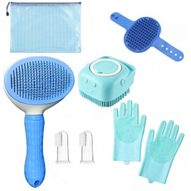7Pcs Dog & Cat Grooming Kit, Deshedding Brush, Bath Scrubber, Toothbrushes