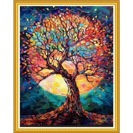 Magxvouy Cross Stitch Kits Stamped Full Range of Embroidery Kits,Cross Stitch Patterns Needlework Kits for Beginners 11CT Printed Kits&Moonlight Tree 16x20 inch