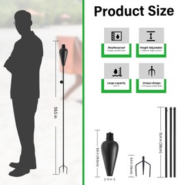 ZSZMFH Upgraded Home Garden Torch Set of 6, Outdoor Metal Torch Garden Décor, 59.5 Inch Citronella Torches with 3-Prong Grounded Stake,Metal Light Torches for Party Patio Pathway（Black）