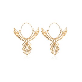 Hollow Phoenix Bird Dangle Drop Earrings for Women Gold Plated Wings Feather Earrings Animal Jewelry (gold)