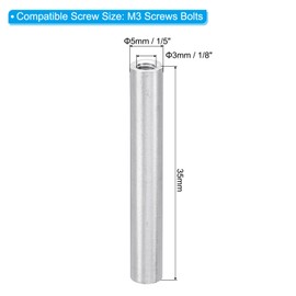 PATIKIL 6pcs M3 Metal Threaded Standoff Spacer Nuts, Round Aluminum Spacers Female Coupling Screws, 1/8" ID x 3/16" OD x 1 3/8" L Silver