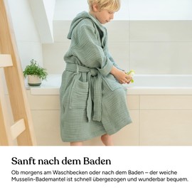 Ehrenkind® Children's Muslin Bathrobe with Hood, 100% Organic Cotton, Children's Bathrobe, Gentle, Soft and Quick-Drying, Beige, 74/80