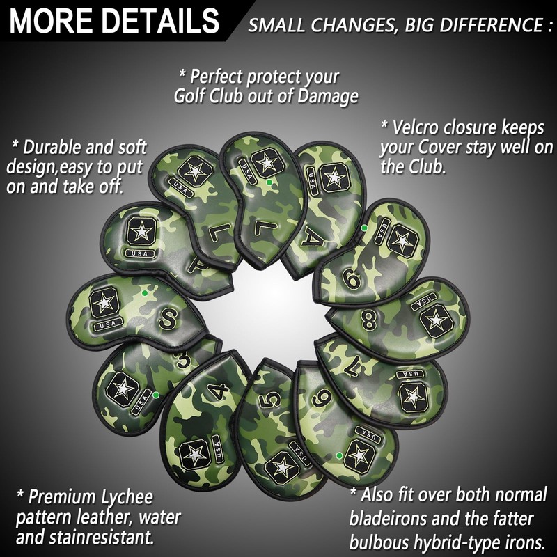 FINGER TEN Golf Iron Head Covers Value 12 Piece Set,