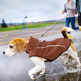 Mile High Life | Dog Raincoat | Adjustable Water Proof Pet Clothes | Lightweight Rain Jacket with Reflective Strip | Easy Step in Closure (L,Brown)