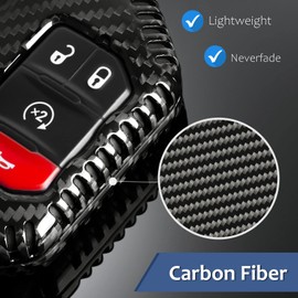 T-carbon Key Fob Cover Compatible with Jeep Wrangler, Real Carbon Fiber Protection Key Case Compatible with Jeep Wrangler JL JLU Rubicon Sahara JLU Gladiator JT Car Key Case 2018-2025, KeyChain(Black)