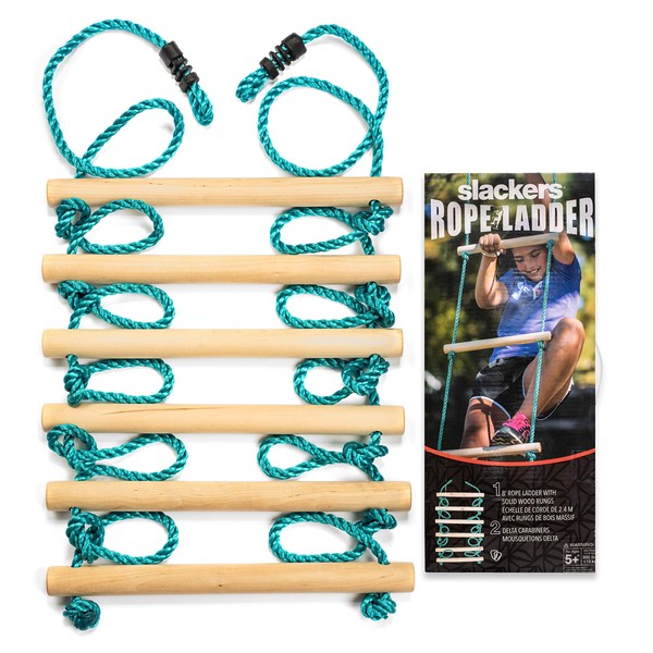 Slackers 8 ft Rope Ladder - Best Outdoor Ninja Warrior Training Equipment For Kids - A Great Addition To Your Backyard Ninjaline Obstacle Course - Rated Ages 5+