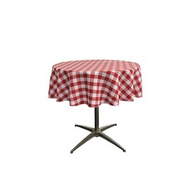 New Creations Fabric & Foam Inc, Polyester Checkered Gingham 36" Round Tablecloth for 24" Round Small Coffee Table with 6" Drop, White & Red