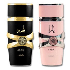 LATTAFA YARA & ASDA COMBO 3.4 FL.OZ EDP SPRAYT Regular Edition Caramel Fragrance Perfume Scent Vanilla Blend Floral Jasmine Peach Scented Aroma Cosmetic Cologne