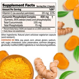ANDREW LESSMAN Turmeric 400mg - 60 Capsules - 95% Curcuminoids as Phospholipid Complex for Optimum Benefits and Absorption, High Potency Standardized Extract, Small Easy to Swallow Capsules