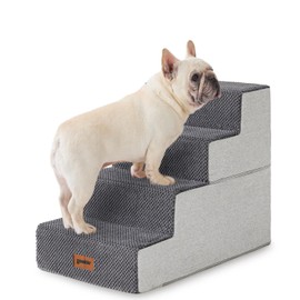 ZOMISIA Dog Stairs for Small Dogs - Pet Stairs 2 in 1 with Zippers Suitable for Couch and Bed, 35D Foam Dog Steps with Non Slip Bottom Grey 4 Steps, Grey