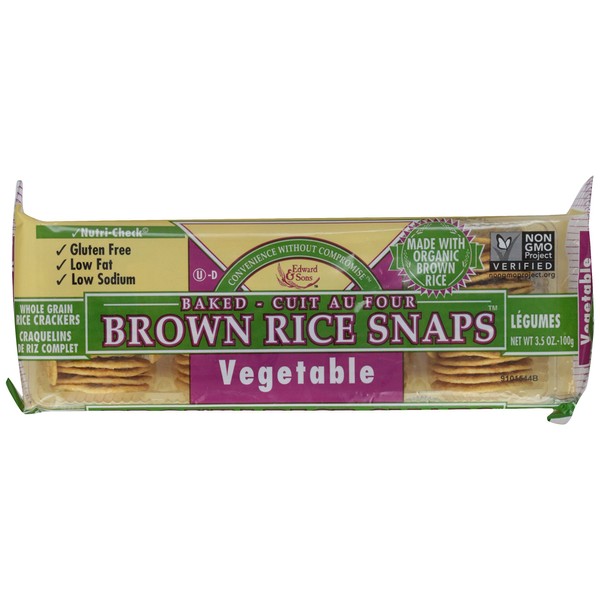 Edward & Sons, Organic Brown Rice Snaps Crackers, Vegetable, 3.5 oz
