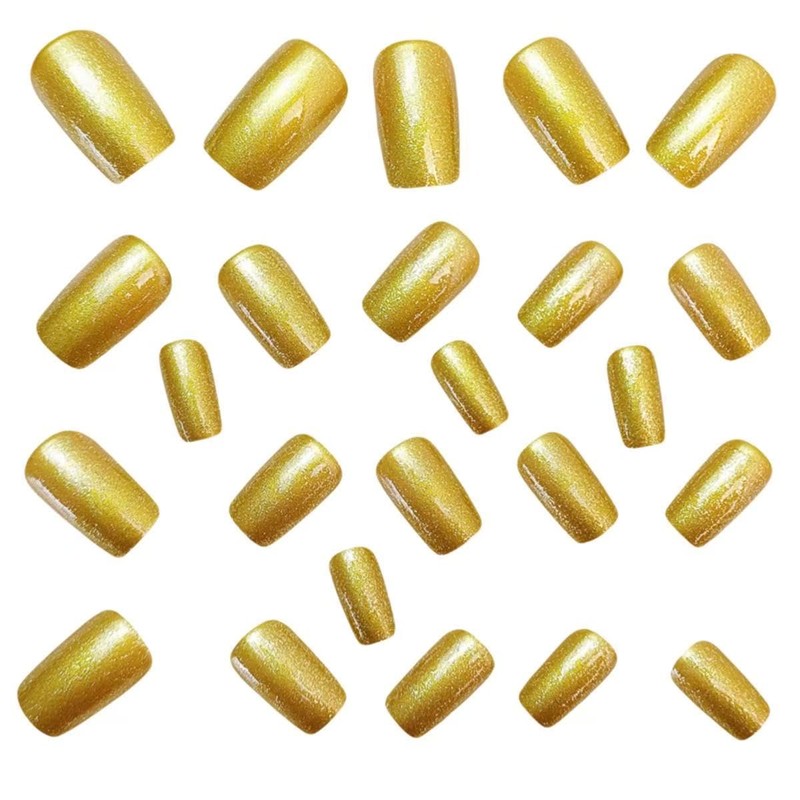 Square Press on Nails Short Fake Nails Gold False Nails