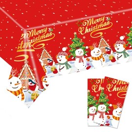 2 Pack Plastic Christmas Table Cloth Rectangular 54 x 108 inch Large Disposable Christmas Table Cloth Red Table Cover Christmas Party Tablecloth Xmas Table Cloth for Kids Christmas Party Decorations