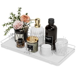 Pursura Toilet Paper Basket, Bathroom Basket for Counter Toiletries Towel Decor TP, Toilet Tank Tray, Guest Back of Toilet Organizer Storage, Vanity Tray for Perfume Makeup, Kitchen 13”x6.5” White