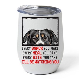 Every Snack You Make I'll Be Watching You Young Bernese Mountain Dog Tumbler 12oz Stainless Steel Vacuum Insulated Cup With Lid - Peeking Animal Funny Gifts for Dog Lovers