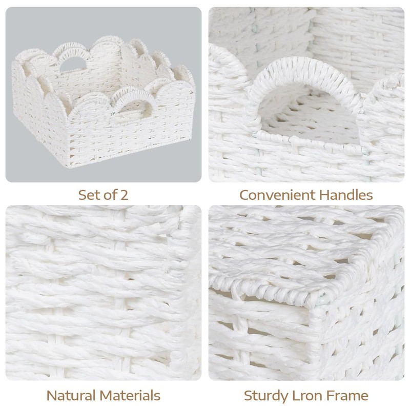 Graciadeco Scalloped Wicker Basket Natural Paper Rope Storage Baskets with