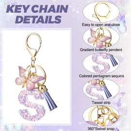 OQKAHIV Purple Butterfly Initial Key Chain for Bags, Letter Keychain- Girls Cute Butterfly Initial Charm - School Bag Accessory, 1 Piece, purple