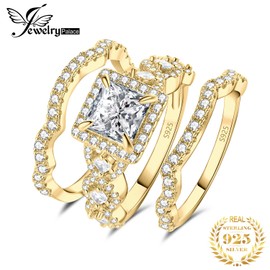 JewelryPalace Princess Cut 1.5ct Cubic Zirconia Engagement Rings for Women, 925 Sterling Silver 14k Yellow Gold Promise Ring, Infinitiy Twist Simulated Diamond Wedding Band Bridal Sets 8