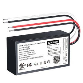 60W Dimmable LED Driver, 12V Triac/ELV/MLV AC to DC Power Supply for LED Light, Halogen Bulb, LED Transformer Compatible with Lutron & Leviton Dimmer, for Indoor/Outdoor Use