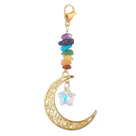 Crystal Keyring, 7 Chakra Healing Crystals Key Rings Key Chain, Moon Tree of Life Natural Tumbled Stone Car Keyring Backpack Handbag Wallet Accessories Keychain Decoration Birthday Gifts for Women Men