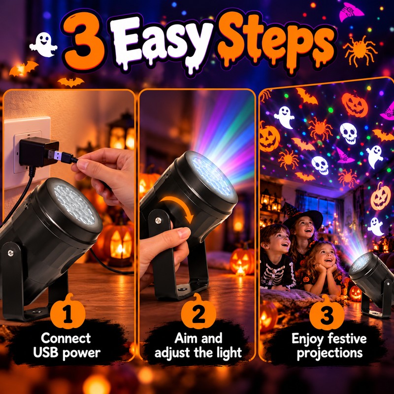 USB Rotating Holiday Projector Light for Festive Decor – LED
