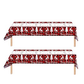 2Pcs 137*274cm Christmas Disposable Tablecloth Decorations for Christmas,Christmas buffalo plaid table covers Party Table Covers Dining Tablecover for Indoor or Outdoor Birthday,Xmas Picnic Party