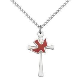 F A Dumont Sterling Silver Cross/Holy Spirit Pendant with 18" Stainless Steel Lite Curb Chain.