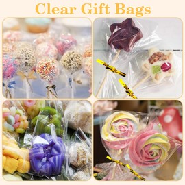 Cidenbio 100 PCS Cellophane Treat Bags, 3x5 In Clear Cellophane Gift Bags with Twist Ties Plastic Goodie Bag for Party Favor Cookie Candy Popcorn Bakery Chocolate Gift Wrapping