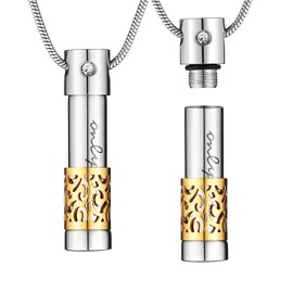 STWTR Cremation Jewelry Cylindrical Pendant Necklace, used for female ashes, men's flower souvenir commemorative jewelry, used for human pet urn pendant (C)