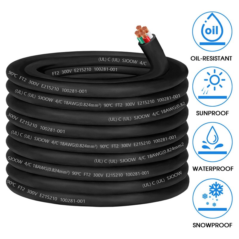 18/4 Wire SJOOW 18 AWG 4 Conductor Control Cable,18 Gauge