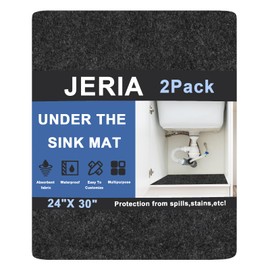 JERIA 2 Pack 24 X 30 Inch Under Sink Mat for Kitchen Cabinet,Undersink Waterproof Mats for Bottom of Sink,Absorbent Shelf/Cabinet Liners with 16 pcs Rug Tape