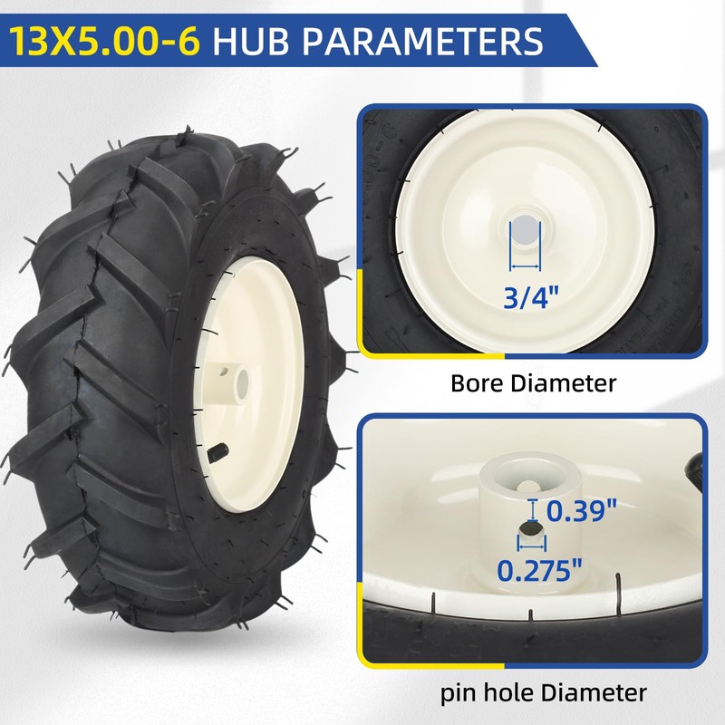 GICOOL 13x5.00-6" Tiller Tire and Wheel, 【3/4" Axle Size】, 3-1/8"