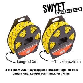 Blackspure Nylon Rope Bundle - 2 x Yellow 20m Polypropylene Rope | Thick Rope for Home & Outdoor Use | Strong Rope with 4mm Thickness