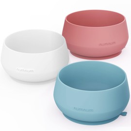 NumNum Suction Bowls for Babies & Toddlers, Extra Strong Non-Slip Suction, 100% Food-Grade Silicone, BPA-Free, Microwave & Dishwasher Safe, Baby-Led Weaning Bowl, 3-Pack Without Lid, Blue/Mauve/White