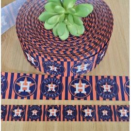 Unbranded 5/8, 7/8 & 1.5" (1YD) Houston Astros Grosgrain Ribbon Baseball Cheer Bow Ribbon - 1 1/2"