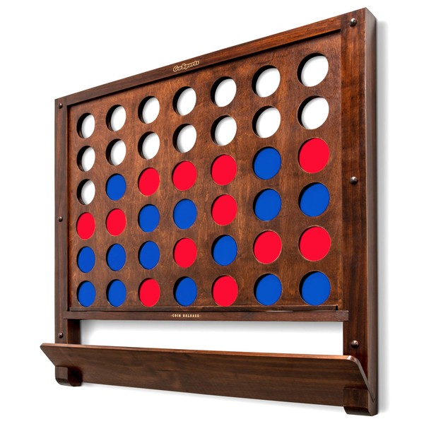 GoSports Wall Mounted Giant 4 in a Row Game | Jumbo 4 Connect Family Fun with Coins, Brown
