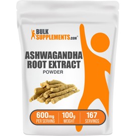 BulkSupplements.com Ashwagandha Root Extract Powder - Ashwagandha Supplement, Herbal Supplement - Vegan & Gluten Free, 600mg per Serving, 100g (3.5 oz) (Pack of 1)