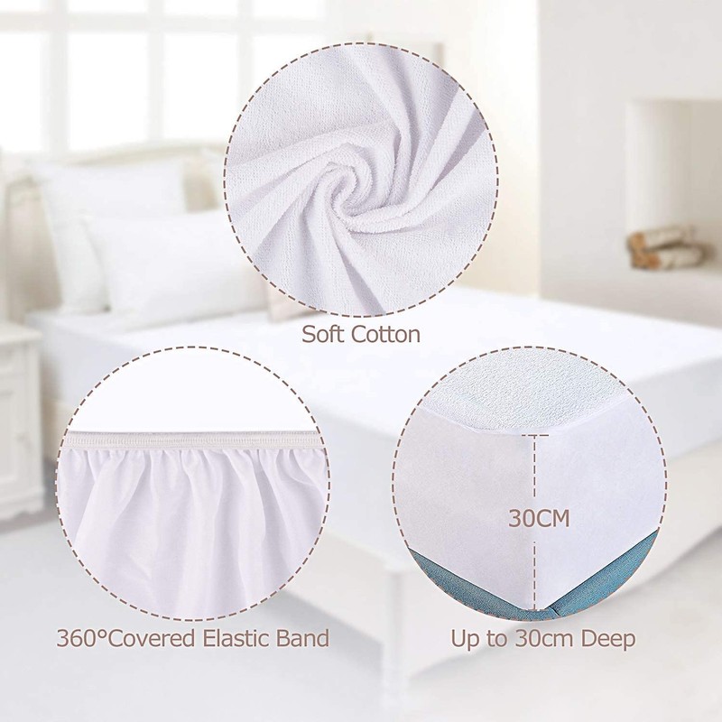 Luxury Waterproof Terry Towelling Mattress Protector Double Size 140 x