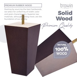 4 inch Solid Wood Furniture Legs, Btowin 4Pcs Mid-Century Modern Wooden Pyramid Replacement Feet with Threaded 5/16'' Hanger Bolts & Mounting Plate & Screws for Sofa Couch Chair Recliner