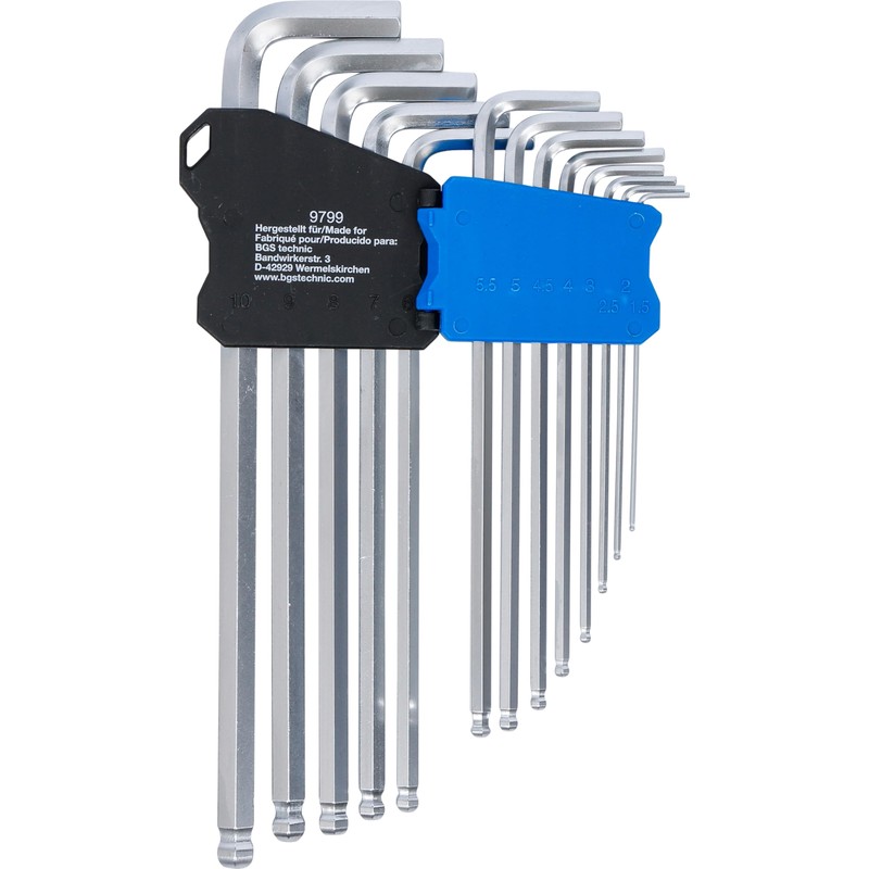 BGS 9799 Allen Key Set, 13 Pieces, Extra Long, Hexagon