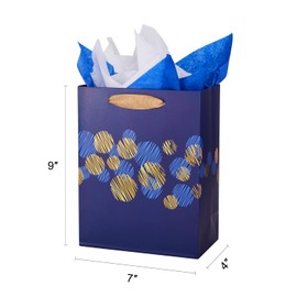 SUNCOLOR 4 Pack 9" Small Gift Bags for Christmas/Father's Day/Party Bags With Tissue Paper(Blue)