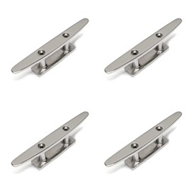 PRIOstahl Cleat, Boat Cleat, Mooring Cleat, 125 mm x 4 Pieces, Flat with 2-Hole Stainless Steel Cleat, Boat Fittings for Attaching, Cordage, Fender Boat, Made of Stainless Steel V4A