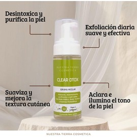 Nuestra Tierra Cosmetica Clear Dtox Espuma Micelar, Limpiador Facial Desintoxicante e Iluminador, pH 3.8, 160ml