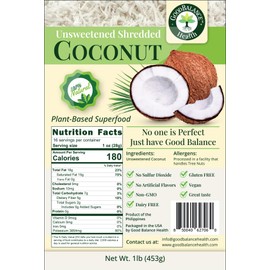 Good Balance Health Unsweetened Dry Coconut Flakes, No SO2, All Natural, Only One Ingredient Pure Coconut (32 Ounces (Pack of 2))